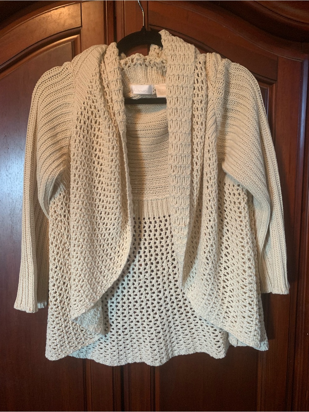 Cream Open-Front Crochet Knit Cardigan Sweater